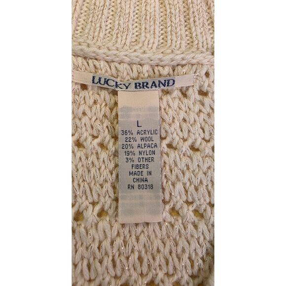 Lucky Brand Womens Sweater Cream Metallic Wool Alpaca Size L - Picture 4 of 5